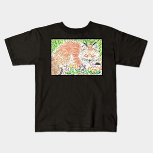 Cute  fox in the  flowers Kids T-Shirt